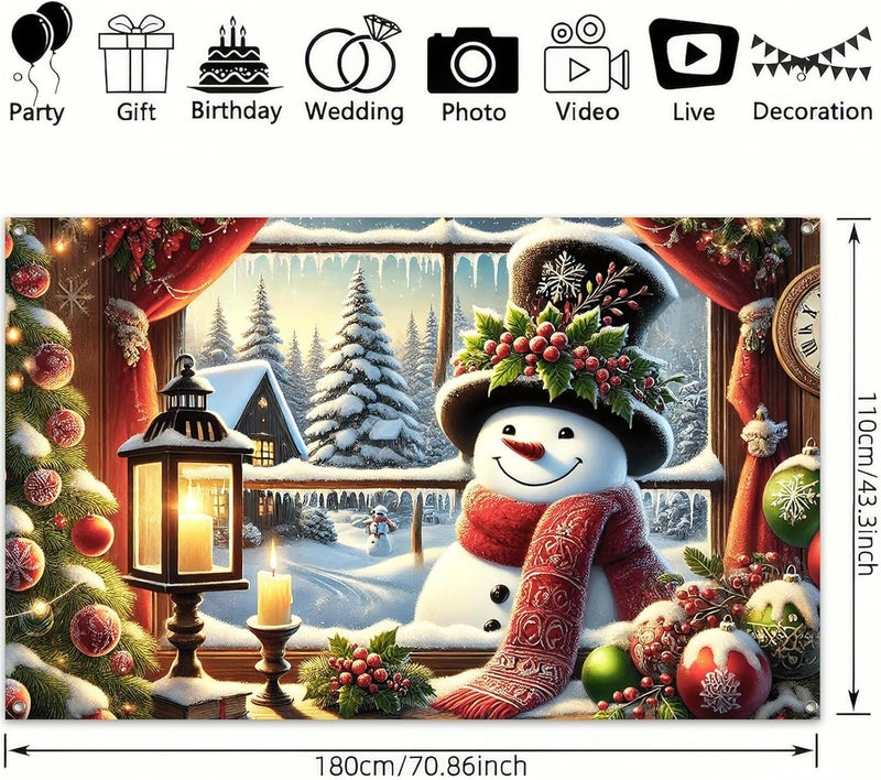 BlissYard Christmas Snowman Banner Backdrop Poster Winter Scene with Snowman Holiday Photo Booth Wall Hanging Decoration 71×43 Inch - Image 3